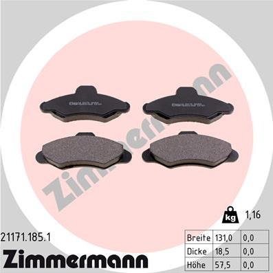 Zimmermann 21171.185.1 - Комплект спирачно феродо, дискови спирачки vvparts.bg