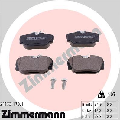 Zimmermann 21173.170.1 - Комплект спирачно феродо, дискови спирачки vvparts.bg