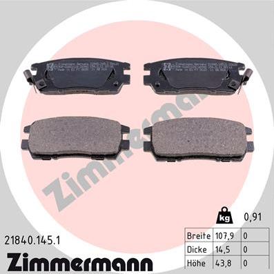 Zimmermann 21840.145.1 - Комплект спирачно феродо, дискови спирачки vvparts.bg