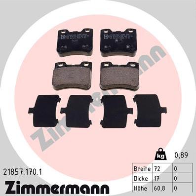 Zimmermann 21857.170.1 - Комплект спирачно феродо, дискови спирачки vvparts.bg