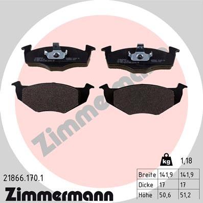 Zimmermann 21866.170.1 - Комплект спирачно феродо, дискови спирачки vvparts.bg