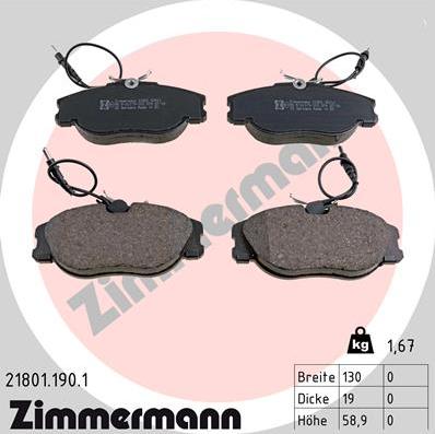 Zimmermann 21801.190.1 - Комплект спирачно феродо, дискови спирачки vvparts.bg