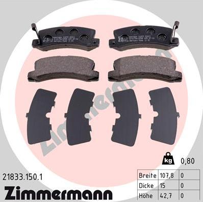 Zimmermann 21833.150.1 - Комплект спирачно феродо, дискови спирачки vvparts.bg