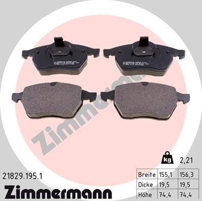 Zimmermann 21829.195.1 - Комплект спирачно феродо, дискови спирачки vvparts.bg