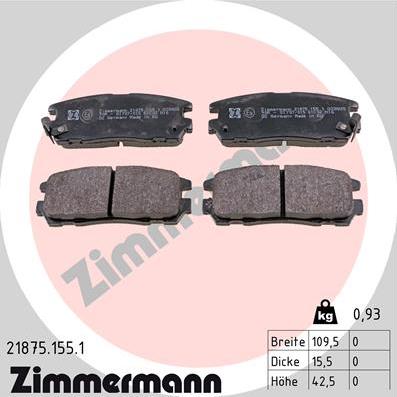 Zimmermann 21875.155.1 - Комплект спирачно феродо, дискови спирачки vvparts.bg