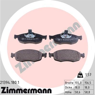 Zimmermann 21394.180.1 - Комплект спирачно феродо, дискови спирачки vvparts.bg
