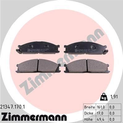 Zimmermann 21347.170.1 - Комплект спирачно феродо, дискови спирачки vvparts.bg