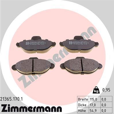Zimmermann 21365.170.1 - Комплект спирачно феродо, дискови спирачки vvparts.bg