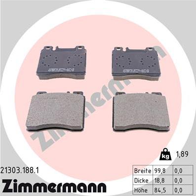 Zimmermann 21303.188.1 - Комплект спирачно феродо, дискови спирачки vvparts.bg