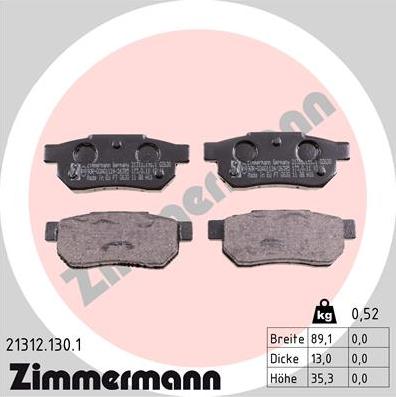 Zimmermann 21312.130.1 - Комплект спирачно феродо, дискови спирачки vvparts.bg