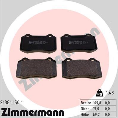 Zimmermann 21381.150.1 - Комплект спирачно феродо, дискови спирачки vvparts.bg