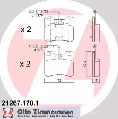 Zimmermann 21267.170.1 - Комплект спирачно феродо, дискови спирачки vvparts.bg