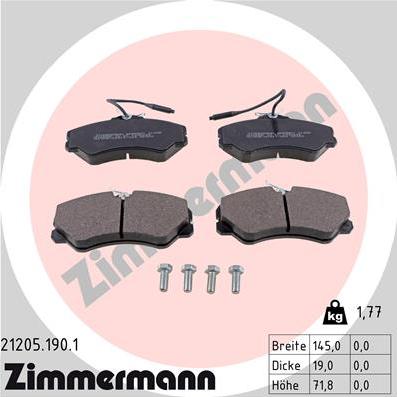 Zimmermann 21205.190.1 - Комплект спирачно феродо, дискови спирачки vvparts.bg