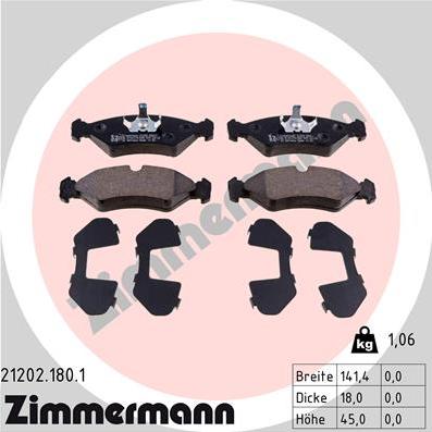 Zimmermann 21202.180.1 - Комплект спирачно феродо, дискови спирачки vvparts.bg