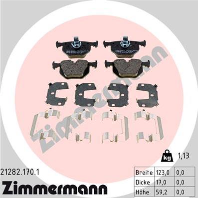Zimmermann 21282.170.1 - Комплект спирачно феродо, дискови спирачки vvparts.bg