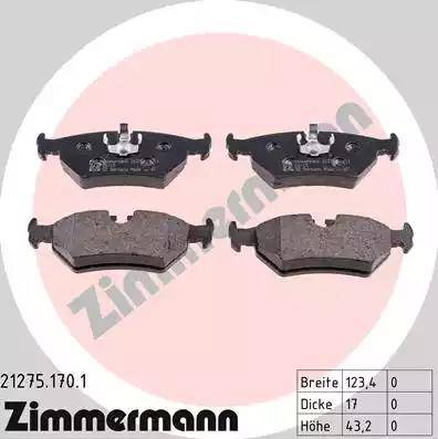Zimmermann 21275.170.1 - Комплект спирачно феродо, дискови спирачки vvparts.bg