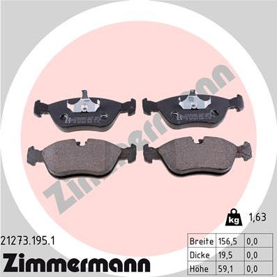 Zimmermann 21273.195.1 - Комплект спирачно феродо, дискови спирачки vvparts.bg