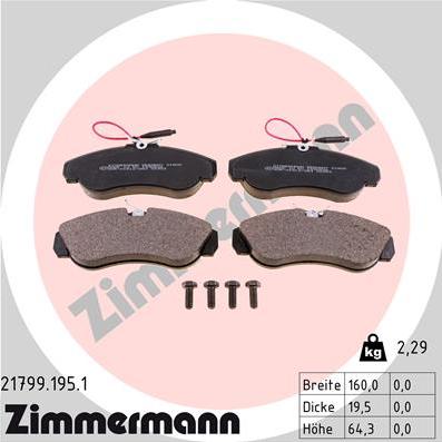 Zimmermann 21799.195.1 - Комплект спирачно феродо, дискови спирачки vvparts.bg