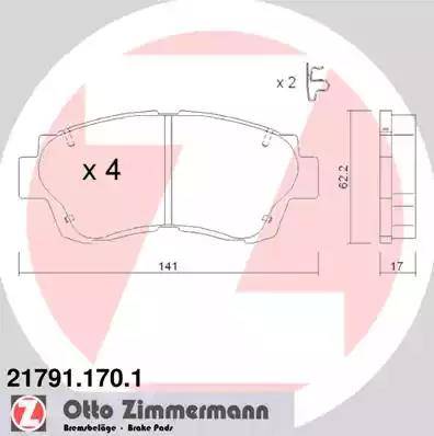 Zimmermann 21791.170.1 - Комплект спирачно феродо, дискови спирачки vvparts.bg