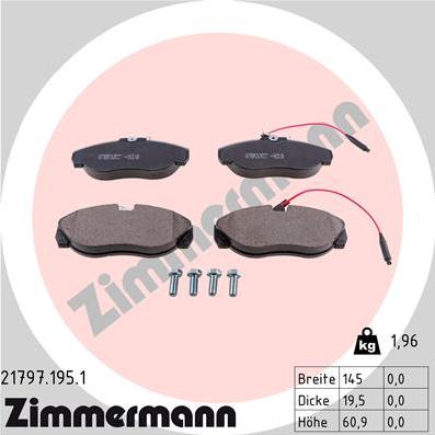 Zimmermann 21797.195.1 - Комплект спирачно феродо, дискови спирачки vvparts.bg