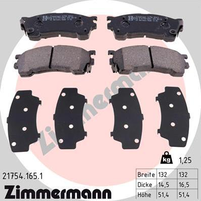 Zimmermann 21754.165.1 - Комплект спирачно феродо, дискови спирачки vvparts.bg