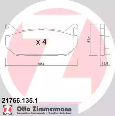 Zimmermann 21766.135.1 - Комплект спирачно феродо, дискови спирачки vvparts.bg