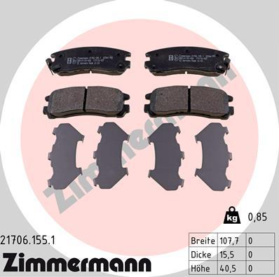 Zimmermann 21706.155.1 - Комплект спирачно феродо, дискови спирачки vvparts.bg