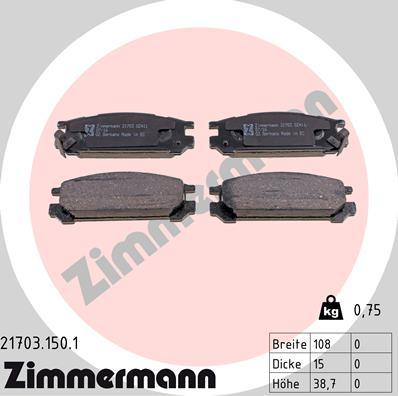 Zimmermann 21703.150.1 - Комплект спирачно феродо, дискови спирачки vvparts.bg