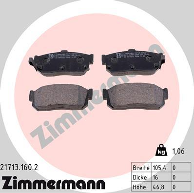 Zimmermann 21713.160.2 - Комплект спирачно феродо, дискови спирачки vvparts.bg