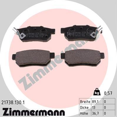 Zimmermann 21738.130.1 - Комплект спирачно феродо, дискови спирачки vvparts.bg