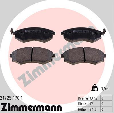 Zimmermann 21725.170.1 - Комплект спирачно феродо, дискови спирачки vvparts.bg