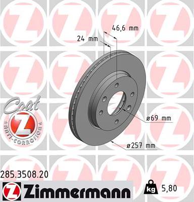 Zimmermann 285.3508.20 - Спирачен диск vvparts.bg