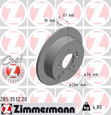 Zimmermann 285.3512.20 - Спирачен диск vvparts.bg
