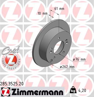 Zimmermann 285.3525.20 - Спирачен диск vvparts.bg