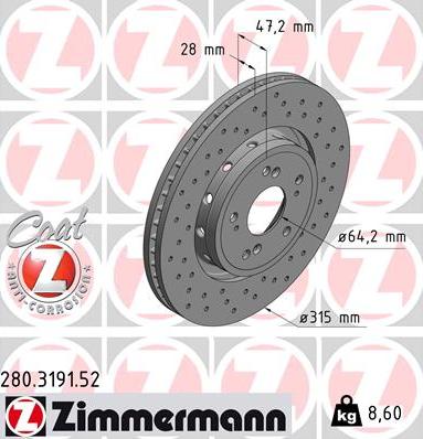 Zimmermann 280.3191.52 - Спирачен диск vvparts.bg