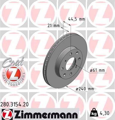 Zimmermann 280.3154.20 - Спирачен диск vvparts.bg