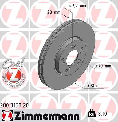Zimmermann 280.3158.20 - Спирачен диск vvparts.bg