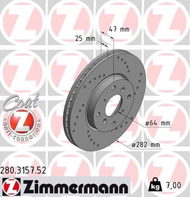 Zimmermann 280.3157.52 - Спирачен диск vvparts.bg