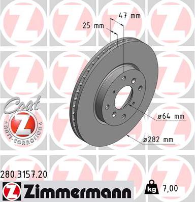 Zimmermann 280.3157.20 - Спирачен диск vvparts.bg