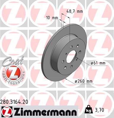 Zimmermann 280.3164.20 - Спирачен диск vvparts.bg