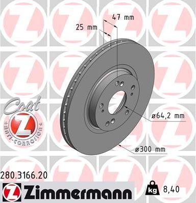 Zimmermann 280.3166.20 - Спирачен диск vvparts.bg