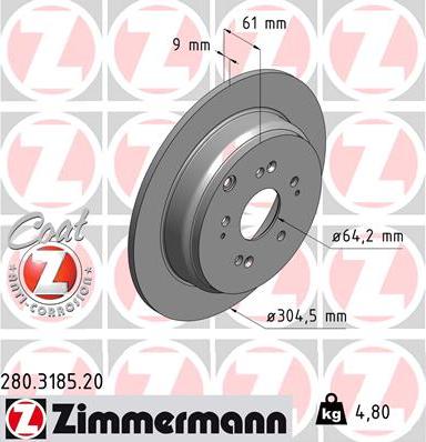 Zimmermann 280.3185.20 - Спирачен диск vvparts.bg