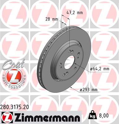 Zimmermann 280.3175.20 - Спирачен диск vvparts.bg