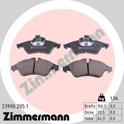Zimmermann 23990.205.1 - Комплект спирачно феродо, дискови спирачки vvparts.bg