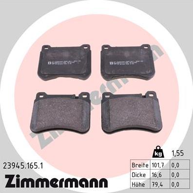 Zimmermann 23945.165.1 - Комплект спирачно феродо, дискови спирачки vvparts.bg