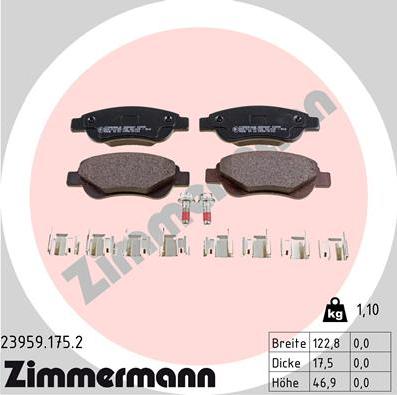 Zimmermann 23959.175.2 - Комплект спирачно феродо, дискови спирачки vvparts.bg