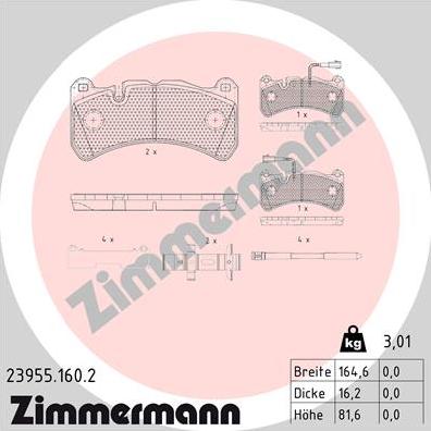Zimmermann 23955.160.2 - Комплект спирачно феродо, дискови спирачки vvparts.bg