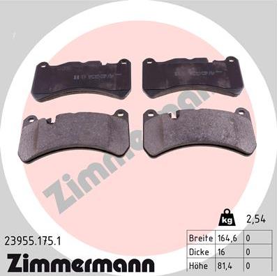 Zimmermann 23955.175.1 - Комплект спирачно феродо, дискови спирачки vvparts.bg