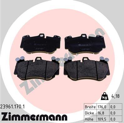 Zimmermann 23961.170.1 - Комплект спирачно феродо, дискови спирачки vvparts.bg