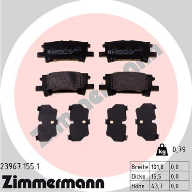 Zimmermann 23967.155.1 - Комплект спирачно феродо, дискови спирачки vvparts.bg